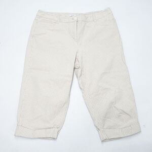 Liz & Co Capri Pants Women's 12 White Beige Check Stretch Cuffed Hem Zip Fly